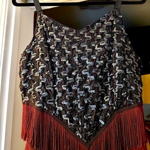 Vintage 1970s Fringe Sequined Flapper Cocktail Dress Size 34 Black & Maroon